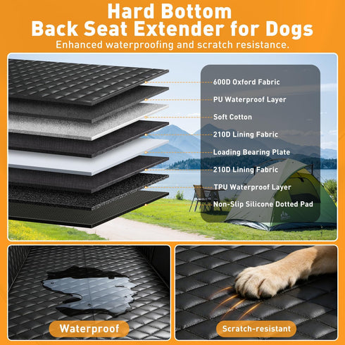 HOB4U Hammock 400lbs Dog Car Seat Cover for Back Seat, Hard Bottom Back Seat Extender for Dogs, Dog for Car SUV