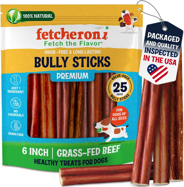 Odor-Free Bully Sticks (6 Inch, 25 Pack), 1 lb. Bag, Fully Digestible
