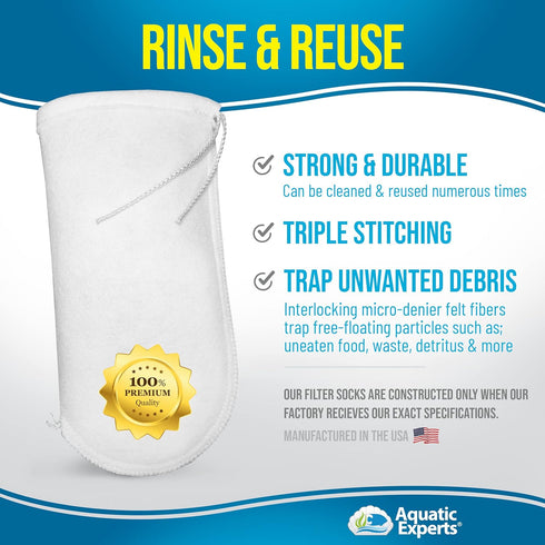 Aquatic Experts 200 Micron Drawstring Filter Sock, Custom Made for Saltwater and Freshwater Aquarium Filters