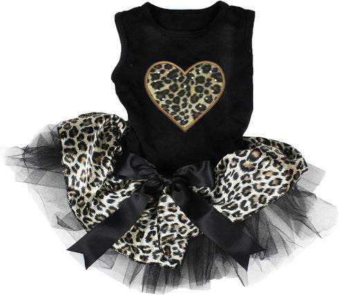 Petitebella Leopard Heart Puppy Dog Dress, Medium (Black/Leopard)