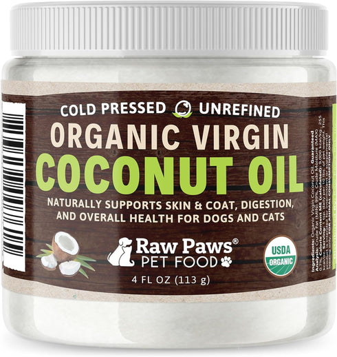 Raw Paws Organic Virgin Coconut Oil for Dogs & Cats, 4-oz - Supports Immune System, Digestion, Oral Health