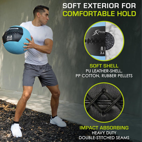 ProsourceFit Soft Medicine Balls, Wall Balls for Full Body Dynamic Exercises, Color-Coded Weights: 6-20 Lb