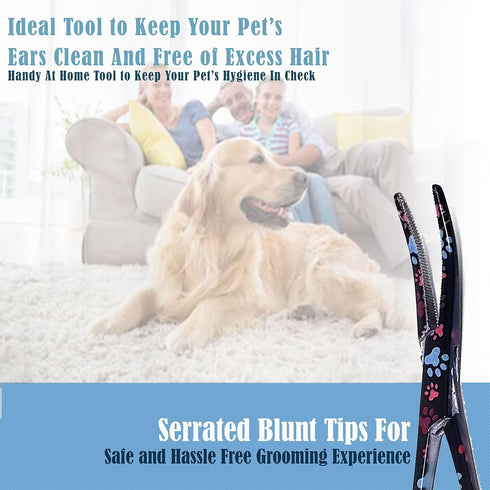 Dog Pet Ear/Nose Hair Puller Grooming Hemostat Locking Forceps, 5.5" Full Serrated Clamps Stainless Steel (Black Multi