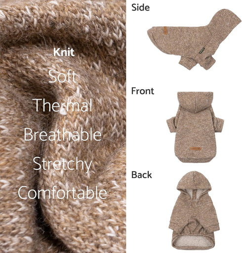 Fitwarm Knitted Dog Hoodie Sweater, Lightweight Winter Clothes for Small Dogs, Heather Khaki, Small Size
