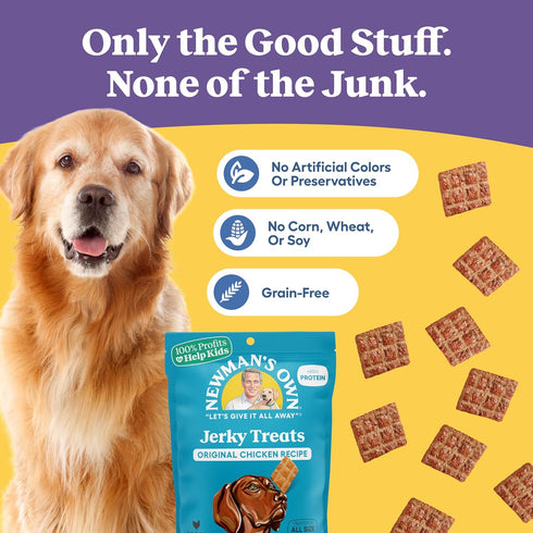5 oz (Pack 6) Newman's Own Chicken Jerky Dog Treats, Bag of High Protein, Grain Free, US Farm-Raised Chicken as First