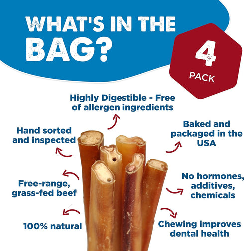 Best Bully Sticks 6 Inch Jumbo Bully Sticks for Large Dogs, 100% Natural Grass-Fed Beef, 4 Pack, Grain and Rawhide Free.