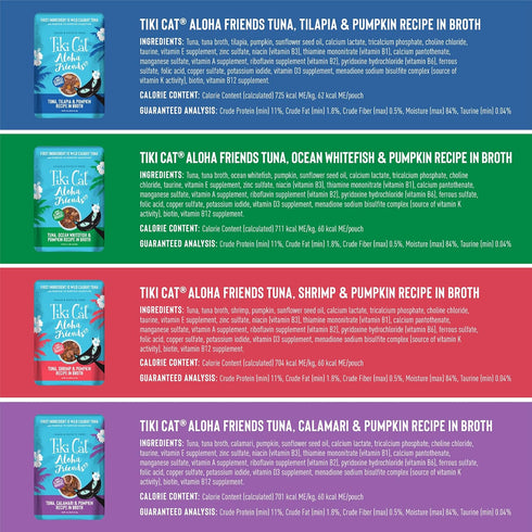 Tiki Cat Aloha Friends Variety Pack, Seafood Flavors with Pumpkin, Wet, High-Protein Cat Food, 3 oz. Pouch (Case of 12)