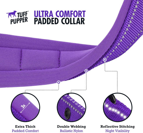 Tuff Pupper Ultra Comfort Padded Dog Collar | Thick Neoprene Padding | Waterproof Collar with Reflective Stitching