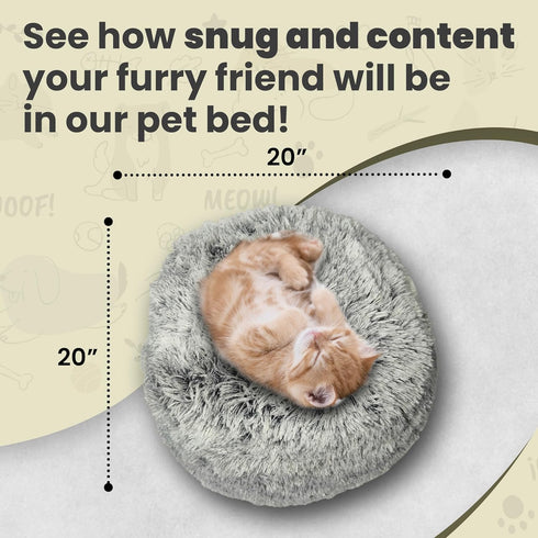 Cat & Dog Cave Bed, Plush Round Beds for Small Breeds & Indoor Cats, Cozy Donut Design, Machine-Washable (20×20 inch,