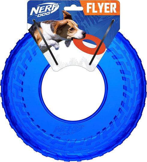 Nerf Dog 10in Enhanced Translucent TPR Tire Flyer for Medium Breeds, Blue