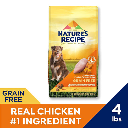 Nature's Recipe Grain Free Chicken, Sweet Potato & Pumpkin Recipe Dry Dog Food, 4 lb. Bag