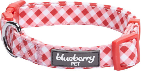 Blueberry Pet 5 Patterns Modern Pink Plaid Adjustable Dog Bandana Collar with Bow Tie, Small, Neck 12"-16"