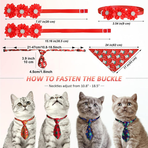Christmas Adjustable Dog Ties Set - 85 Pcs Includes Bow Tie, Neckties, Flower Bowknot, Bandana, Scarf for Xmas Puppy Cat