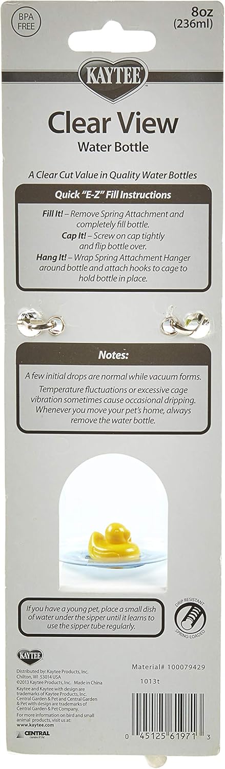 Kaytee 3 Pack Small Animal Water Bottles, 8 Ounce Capacity Each for Hamsters, Gerbils, and Pet Rats