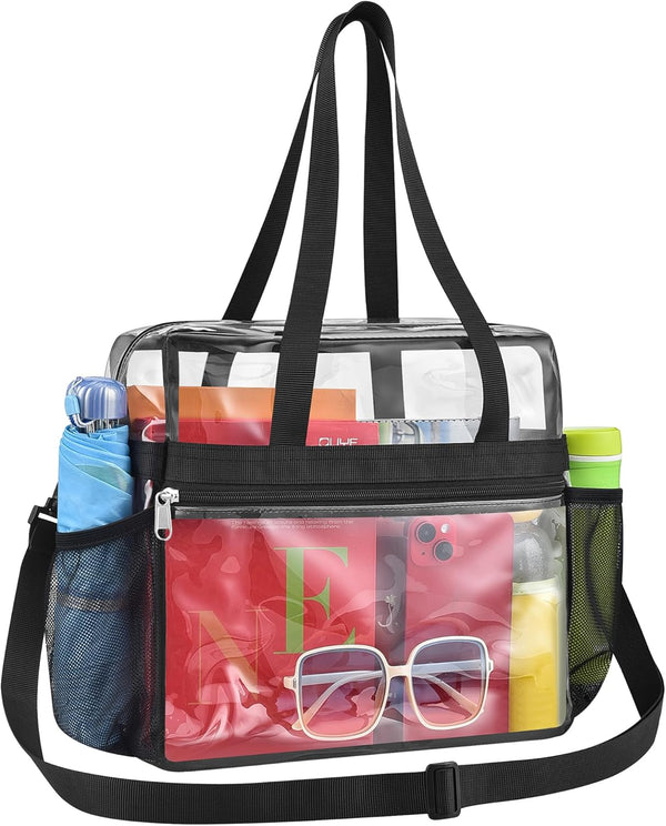 Paxiland Clear Tote Bag for Stadium Events, 12x6x12, Transparent Bag with Reinforced Strap for Sports Concert