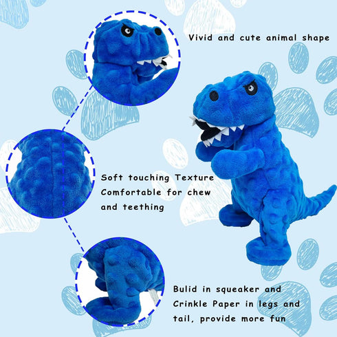 LWBMG Squeaky Dog Toys Stuffed Dog Toys Cute Dinosaur Plush Dog Toy with Crinkle Paper Durable Dog Chew Toys for Small