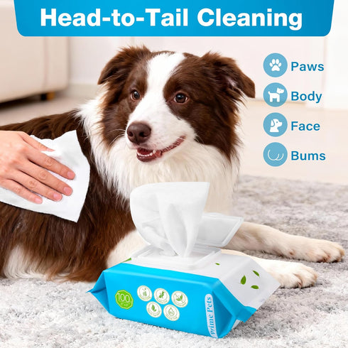 600 Count, 100% Prime Pets Dog Wipes for Paws and Butt, Pet Wipes for Dogs & Cats, Fragrance Free, Deodorizing Puppy