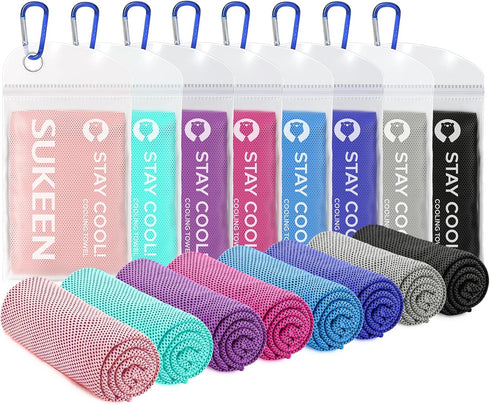 Sukeen Cooling Towel (40"x12"), Soft Breathable Microfiber Towel for Yoga, Sport, Running, Gym, 8 Pack