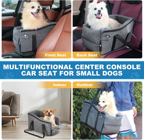 Center Console Dog Car Seat for Small Dogs Up to 12lbs, Portable Middle Console Booster Seat with Adjustable Straps