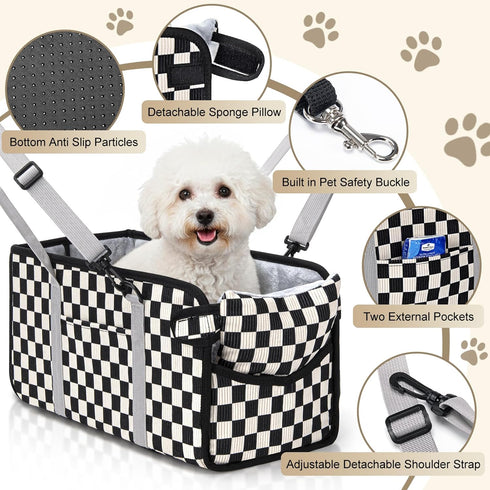 Console Dog Car Seat - Portable Dogs Armrest Booster Seat for Small Dog, Foldable Pet Car Seat with Safety Belt, Black