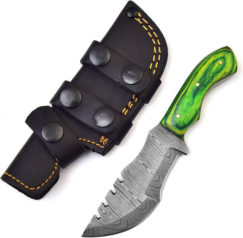 Tracker Knife Damascus Knife for Hunting Camping - Damascus Steel Hunting Tracker Knife with Horizontal Carry Sheath - Fixed Blade Survival Bushcraft Knife by BNAZIND