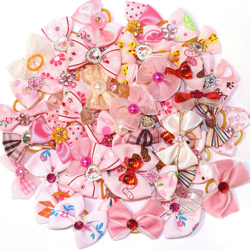 50pcs Dog Hair Bow Bowknot, Cute Puppy Hair Bows with Rhinestones, Pearls, Flowers, Handmade Hair Accessories