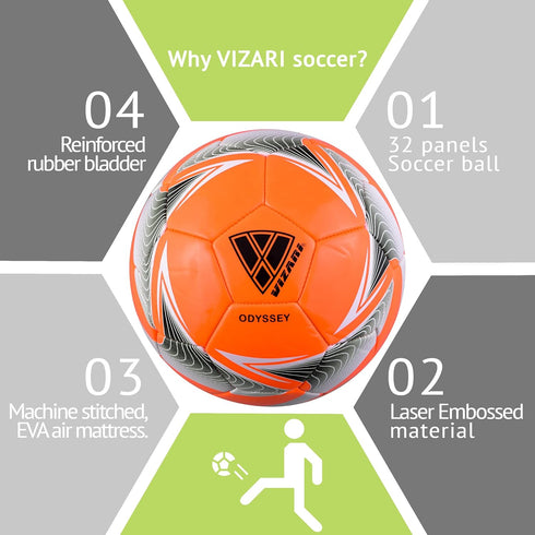 (Pack 1, 6 12) VIZARI Odyssey Soccer Ball | Durable and Firm Youth Soccer Ball | Junior Soccer Ball with Premium TPU