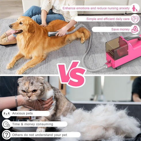 YDHZ 1.8L 5 All-in-One Dog Grooming Clippers Kit with Pet Grooming Vacuum & Dog Hair Dryer, Dust Cup, Grooming Tools