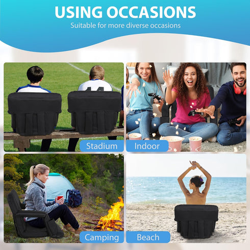 Nouva 6 Portable Stadium Seat,Folding Reclining Bleacher Chair Reclining Positions with Back Support Storage Pocket
