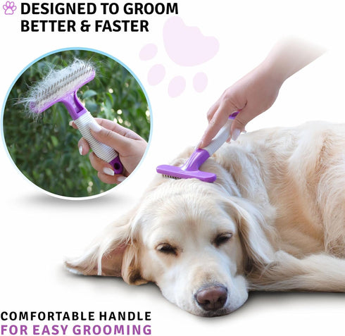 POODLIE Poodle Pet Dog Grooming Rake | Dematting Tool with Stainless Steel Shedding Comb, Purple Handle