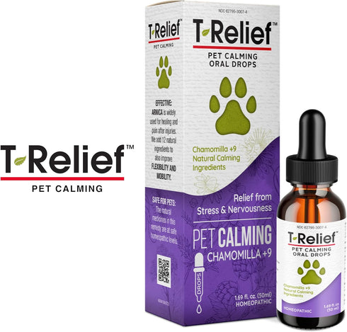 T-Relief Pet Calming Drops, Natural Comfort Remedy & Nervousness Relief with Chamomile + 9 Homeopathic Stress Relieving