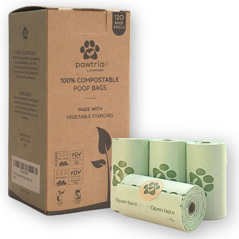 Pawtria Certified Home Compostable Dog Poop Bags (120), Poop Bags for Dogs,