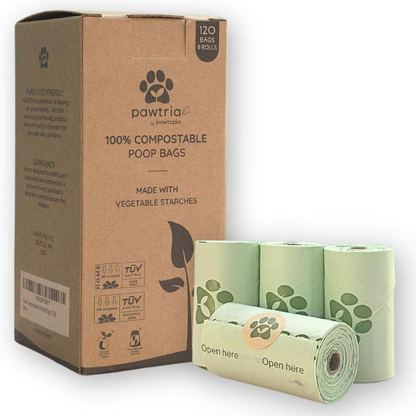Pawtria Certified Home Compostable Dog Poop Bags (120), Poop Bags for Dogs,