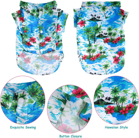 3 Pieces Pet Dog Hawaiian Costume, Summer Shirts for Small Medium Dogs with Funny Sunglasses