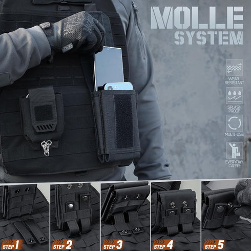 RXW Molle Phone Pouch Tactical Phone Holster Universal Dual Cell Phone Holder Utility EDC Pouch with US Flag Patch