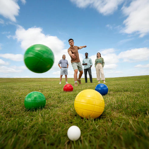 90mm Set 8 1 Pointyard Bocce Ball with PE Balls, Pallino, Carrying Bag, Measuring Tape - Family Game