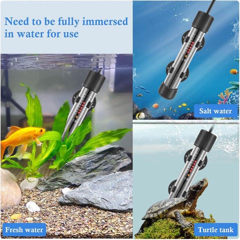 HITOP Thickened Glass Aquarium Heater: 50W, 100W, 300W Upgraded Fish Tank Thermostat Heater for Seawater/Fresh Water