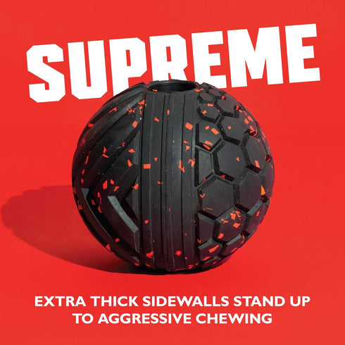 4" Chew King Supreme Durable Rubber Dog Ball for Aggressive Chewers, Treat-Dispensing Heavy-Duty Chew Toy with Safety