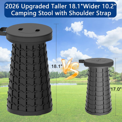 18.1" 600lbs,Retractable Upgraded Collapsible Stool with Adjustable Strap,Lightweight Folding Stool,Load Capacity