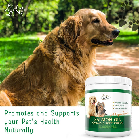 Omega 3 Skin and Coat Chews for Dogs, Salmon Oil Supplement for Joint Pain Relief, 55 Chews, 8 Oz