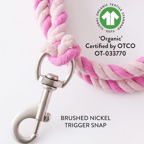 HonestBaby Collars and Leash Sets, Braided Vegan Suede for Dogs, Organic Cotton, Soft Pink/Bright Pink