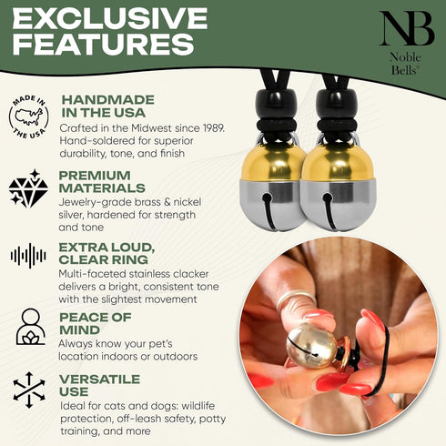 Premium Extra Loud Collar Bells for Pets - Handmade in the USA, Brass & Nickel Silver, Pair