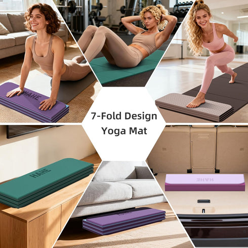 7-Fold 72"L 24"W 0.47",TPE HAHE Design Extra Thick Yoga Mat x x Fitness Exercise Mats, Non-Slip Foldable Yoga Mat, High