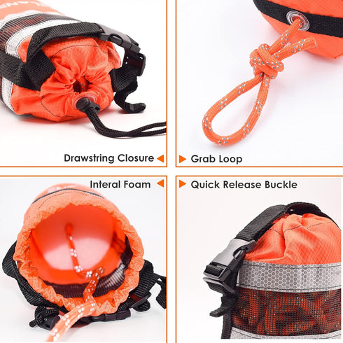 Throw Bag for Water Rescue with 70ft Reflective Rope, Floating Rescue Ropes for Boating