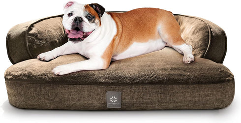 MICRODRY Soft Cozy Plush Dog Bed, Machine Washable, Self Warming for Medium to Large Dogs, 36x26x8 inches, Brown
