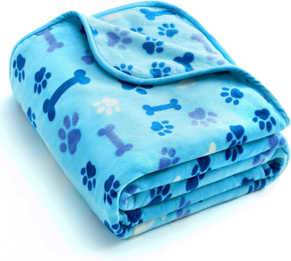 Allisandro Luxurious Dog Blanket, 350 GSM Microplush Fleece for Small Medium Large Dogs & Cats, Blue Paw & Bone, 40" x