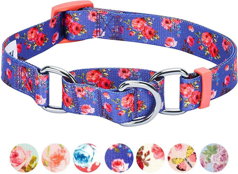 Blueberry Pet Large Martingale Safety Training Dog Collar, Irish Blue, Heavy Duty Adjustable, Rose Print