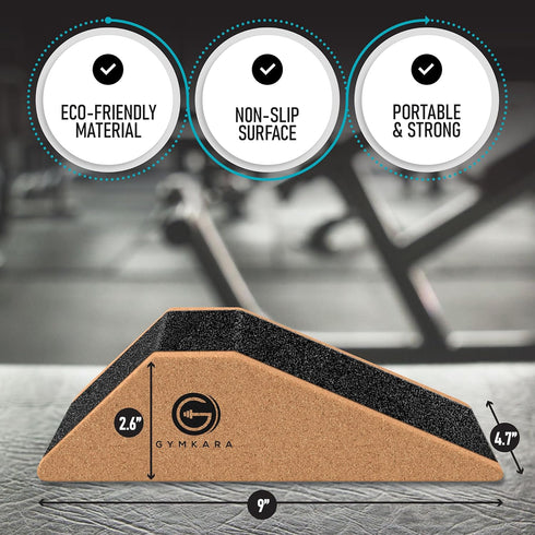 Squat Wedge Block Cork 2 Pack - Non-Slip Heel Elevated Squat Wedge and Calf Raise Block for Optimal Squat Form