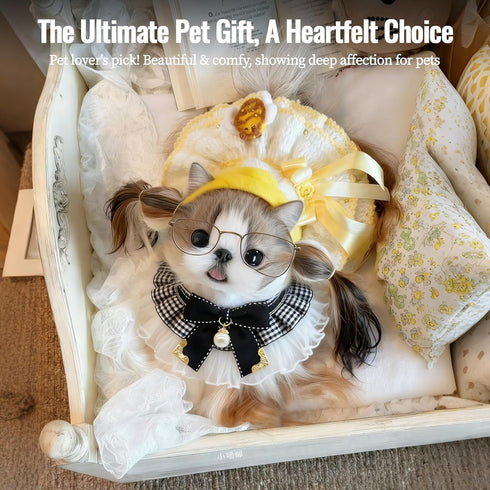 4.4-6.6 lbs Elegant Lace Cat Collar, Adjustable Pet Bow Tie Bib for Small Dogs and Cats, Cute Princess Pearl Scarf