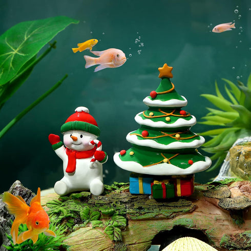 POPETPOP 2Pcs Christmas Aquarium Decorations, Resin Ornament Fish Tank Decoration Micro Landscape for Holiday